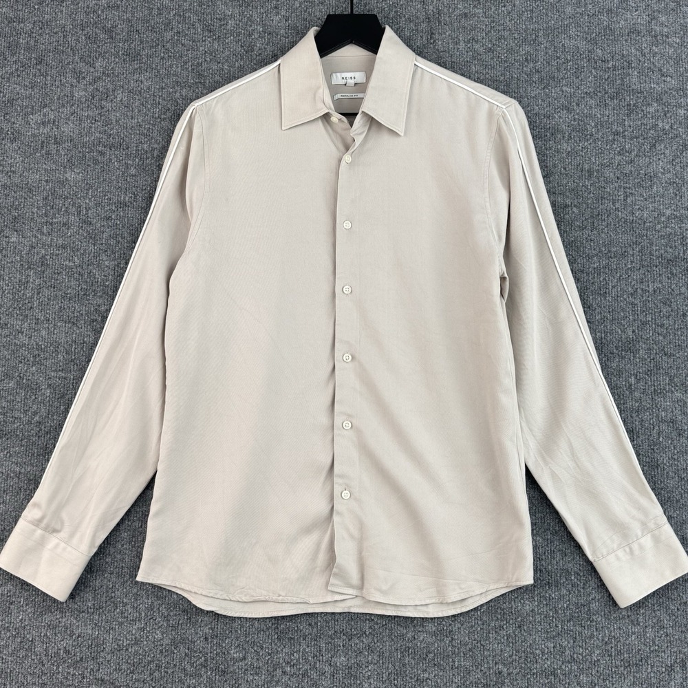 Reiss Button Up Shirt Mens S Beige‎ Casual Preppy Luxury Regular Fit Long Sleeve
